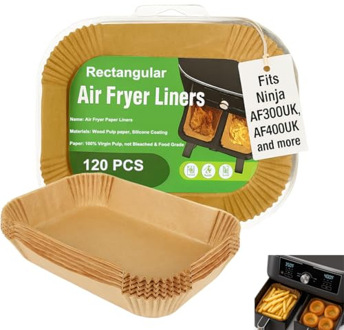 120PCS Air Fryer Liners for Ninja Dual Air Fryer by Magla, Airfryer Drawer Liners Disposable Baking Paper Oven Liner. Compatible with Ninja Air Fryer AF300UK, AF400UK and Other Dual Drawer Air Fryers