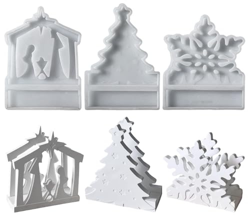 3 Stück Silikonformen Gießformen Weihnachten Serviettenhalter | Silikonform Weihnachten Serviettenhalter Schneeflocke Krippe Gießformen Silikon Taschentuchbox Silikonform Tischkartenhalter