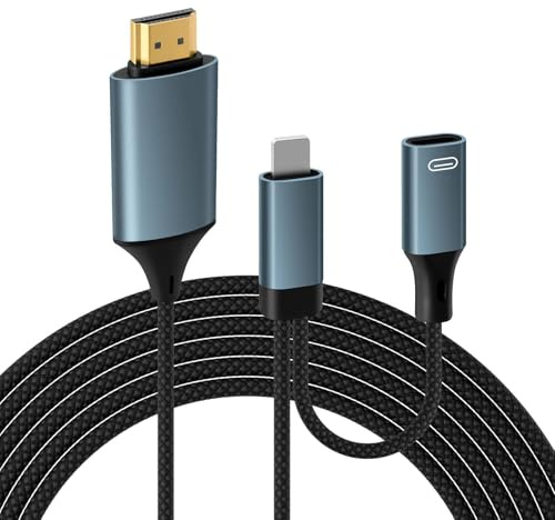 Wvoillty Lighting HDMI Adapter, [pple MFi-Zertifiziert] 1080P Lightnin auf HDMI Kabel mit Lighting-port Netzteil für iPhone, iPad, Digital AV Adapter für TV, Monitor, Projektor（2M）