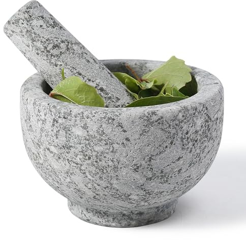 Koville 5 Inch 1.5 Cup-Capacity Mortar and Pestle Set - Heavy Natural Granite Spice Grinder Bowl, Unpolished Heavy Granite for Organic Appearance, Solid Stone Grinder Marble Spice Herb Grinder