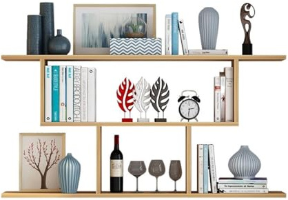 Estantes flotantes de 3 estantes, unidad de almacenamiento montada en la pared para libros coleccionables y vino, estante de exhibición abierto para sala de estar, dormitorio y estudio (nogal claro)