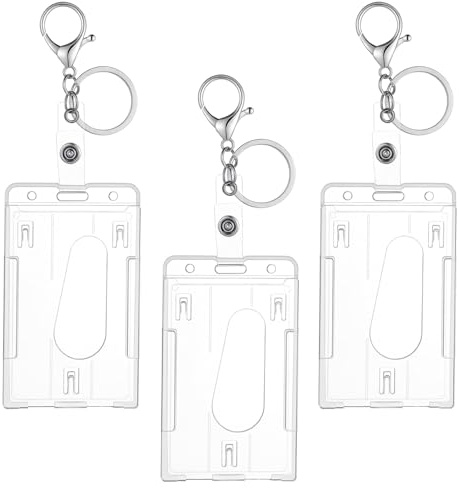 SHENLIU 3 stycken ID-kortfodral med nyckelring, transparent ID-kortfodral hårdplast kortfodral transparent kortfodral ID korthållare för skola kontor