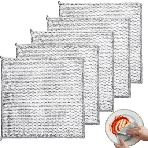 YIPFEN 5 piezas Paños de Limpieza para Platos de Alambre de Doble Capa, 19,5 * 20 cm, Estropajo Cocina, Paño de Alambre Reutilizables, para Limpieza de Cocina, Estufas, Platos, Fregaderos