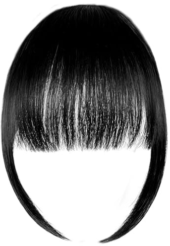 Flequillo con clip y flequillo curvo | Clip de flecos negro en el cabello | Flequillo falso con patillas | Extensiones de flequillo con clip para mujer (negro)