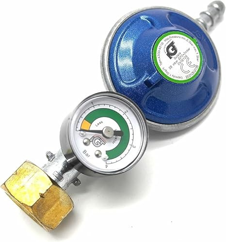 Butane Gas Regulator with Pressure Gauge – Fits Calor 4.5kg Butane Cylinder (Screw‑Type) – 28/30mbar Low‑Pressure LPG Regulator with 8mm Outlet for BBQ, Cookers, Camping Stoves & Pre‑2004 Caravans