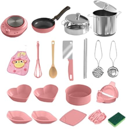 Générique Accessoires De Cuisine Jouets – Batterie De Cuisine pour De 22 Pièces, Matériaux PP en Acier Inoxydable, Ustensiles De Réalistes sans Danger pour Les, Outils Éducatifs, Dévelop