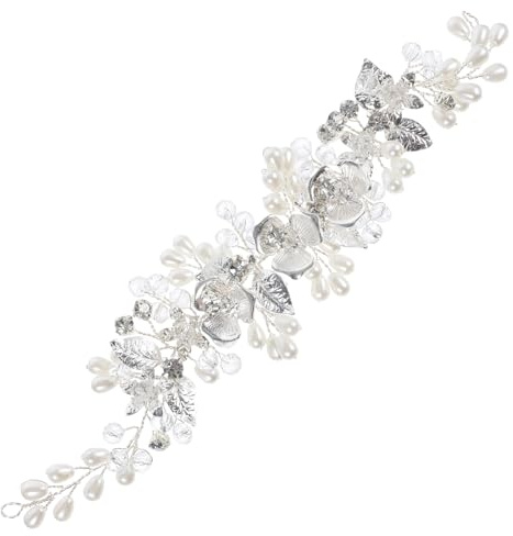 FONDOTIN Serrage-tête pour Mariée en Cristal et Perles Argentées, Bandeau de Mariage Ajustable, Ornement de Cheveux Élégant pour Cérémonies, Accessoires de Coiffure pour Mariées