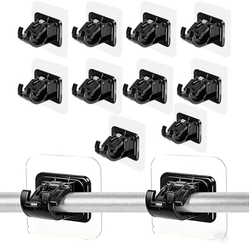 10Pcs Self Adhesive Curtain Rod Bracket, No Drilling Pole Rod Bracket, No Drill Towel Rod Holder, Sticky Curtain Pole Brackets for Home Kitchen Bathroom Black