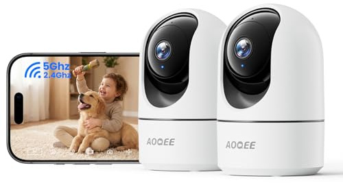 AOQEE 2K Überwachungskamera Innen - 2,4 & 5 GHz Babyphone mit Kamera Überwachung Innen WLAN, Hundekamera/Haustierkamera mit app, PTZ, 2-Wege-Audio, Bewegungserkennung, Nachtsicht, G5 2er Set
