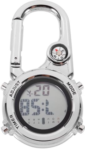 TOKIDNY Montre à Mini-Mousqueton en Acier Inoxydable Argentée, Étanche Affichage Date, pour Camping et Escalade en Plein Air