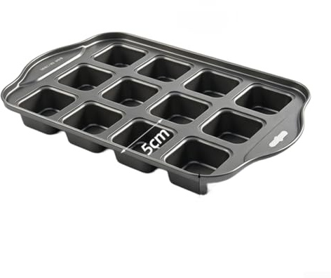 HomeVortex Vassoio per muffin con 12 cavità quadrate, in acciaio al carbonio resistente, rivestimento antiaderente, adatto al forno, 32,9 x 20,5 cm (A)