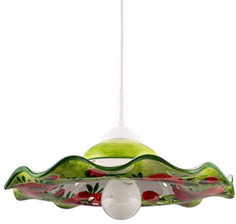Helios Leuchten 207053 kleine Küchenlampe Keramiklampe weiss-grün | Pendellampe Pendelleuchte aus Keramik | handbemalte Keramikleuchte | Esstisch Hängelampe 1 x E27