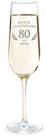 AMAVEL - Flûte de Champagne avec Gravure pour Les 80 Ans - Cadeau d'anniversaire pour Hommes et Femmes - Idée Cadeau pour Femmes - Verre à Champagne et vin Mousseux - Flûte de Champagne - Standard