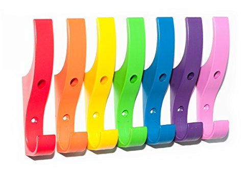 Toughook XL Unbreakable Hooks 7 Pack (Rainbow) Tough Heavy Duty Plastic Hook. Wall Mounted Pegs for Bathroom, Kitchen, Bedroom, Bag, Hat, Coats. Child-Friendly Design for Schools, Home & Office