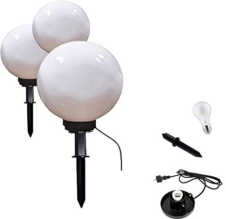Dapo 3x LED Kugel-Außenleuchte MARLON D:20+20+40cm weiß, Erdspieß, á E27x1, IP44 Dekorationslampe Rasen Außengelände Eingangsbereich Pfad Wegeleuchte Blumenbeet