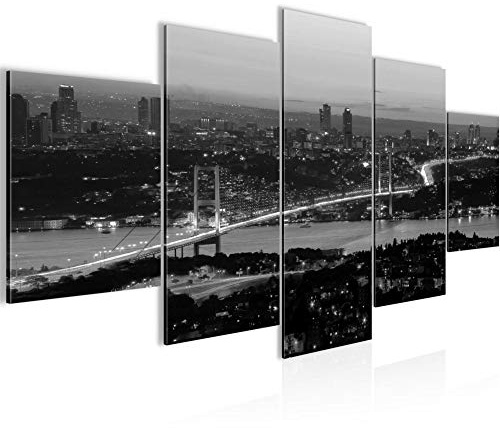 Runa Art Bild Wohnzimmer Schlafzimmer Istanbul Türkei 5 Teilig Brücke Schwarz Weiss Wandbilder auf Vlies Leinwand 603853c
