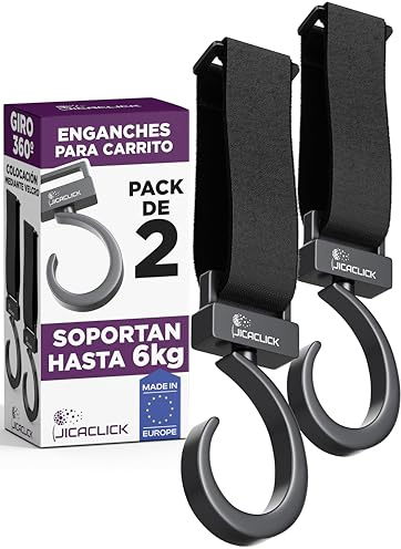 Ganchos Carro Bebe Pack 2 Enganches para Carrito Mosquetón Multifuncional para Silla de Ruedas Colgador de Bolsas Resistente Pinzas Multiusos para Cochecito Accesorio Universal para Bolso y Mochila