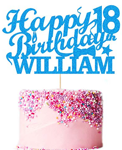 EDSG Happy 18th Birthday Cake Topper. Personalised Double Sided Glitter Cake Decoration Custom Any Name Any Age 18, 21, 30, 40, 50, 60 Hand Finished in UK(Blue)