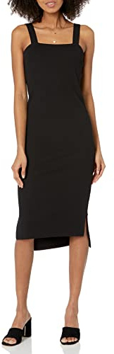 The Drop Amelia Robe débardeur moulante coupe midi à bretelles et encolure carrée pour femme, Noir, L