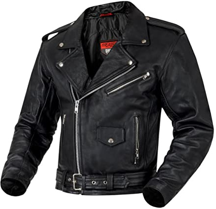 OZONE MOTO Classic Motorradjacke Herren | Leder | Ellbogen und Schulterprotektoren | 5 Taschen | Taille Anpassung