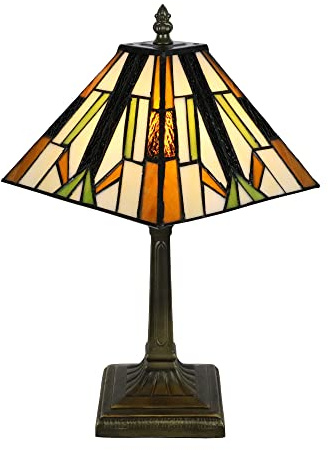 Tokira Tiffany-Stil Handgefertigte Vier Gesichter Tischlampe, 8 Zoll Retro Glasmalerei Geeignet für den Nachttisch im Schlafzimmer, [Keine Glühbirne]