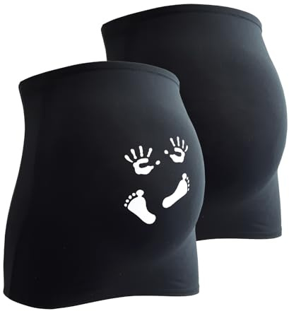mama band Schwangerschaft Bauchband für die Babykugel im Doppelpack 1xUni 1xPrint – Rückenwärmer und Shirtverlängerung für Schwangere – Elastische Umstandsmode Schwarz 42-48