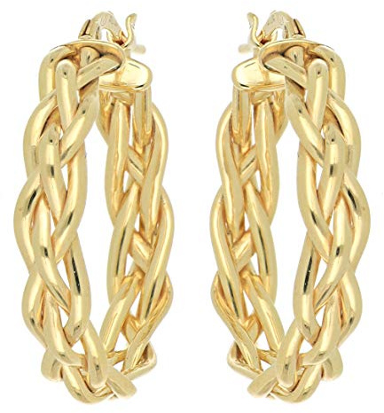 DelPia, Boucles d'Oreilles Créoles en Forme de Tresse en Or 18 carats et Argent Sterling 925 (20mm)