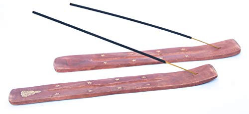 2 x Wooden Incense Stick Holder with brass inlay by Giftbrit