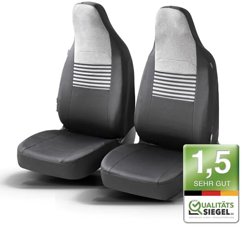 Walser Premium Autositzbezüge Gordon mit Reißverschluss Qualitätssieger Sehr Gut* Sitzbezüge Auto, Zipp-IT Schonbezüge, 2 Vordersitzbezüge schwarz/grau 11866