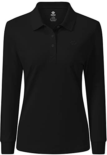 AjezMax Polo Mujer Mangas Largas Tops Algodón Invierno Cálido Trabajo Golf Camiseta Negro XL