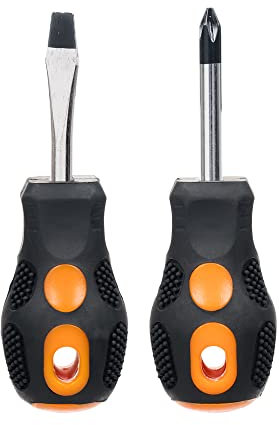 Invero Set of 2 Handy Short Compact Screwdriver Set - Ideal for General Use and Confined Spaces