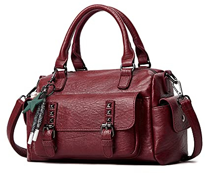 NICOLE & DORIS Handtaschen Damen Umhängetasche Klein Tasche Frauen Schultertasche Retro Crossbody Tasche Handytaschen Geldbörse Weiche Ledertasche Tote Bag mit Anhänger Rotwein