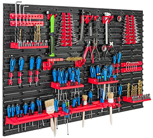 SimpleThing Lagersystem Werkstattregal | 115 x 39 cm | | Wandregal mit Werkzeughalterungen - Wandplatten Extra Starke Schüttenregal Warkzeuglochwand Lagerregal Garage Regal