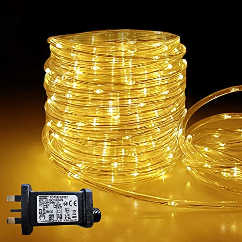 Outdoor Rope Lights, 20M/66FT 200 LED Christmas Rope Lights Plug in 8 Modes Waterproof Fairy Lights Mains Powered Decorate Lighting for Christmas Tree Indoor Party Bedroom Garden (Warm White)