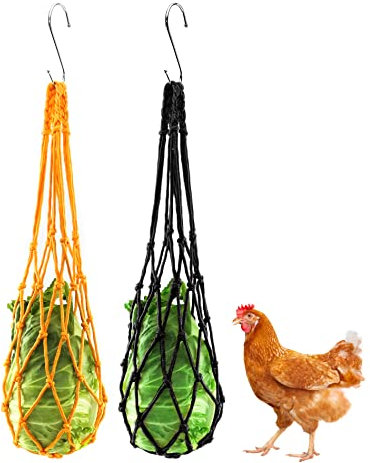 QWORK® 2 Stück Hühner Futternetz zum Aufhängen, Hähnchen Futterautomat, Hühnerfutter Netzbeutel, für Hühner, Gänse und Enten