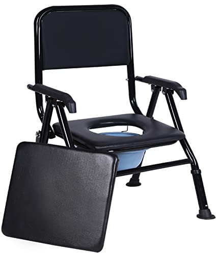 Klappbarer Toilettenstuhl am Nachttisch, 11 cm höhenverstellbarer breiter Toilettenstuhl für die Toilette mit Armlehnen Tragbarer Toilettensitz für verletzte und behinderte ältere Senioren