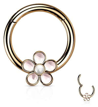 Treuheld® Segmentring-Clicker Piercing mit weißer Blume | 3 Farben