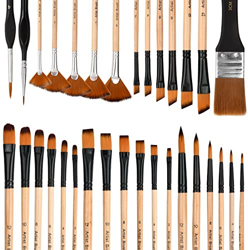 32 Stück Künstler Pinsel Set Premium Acrylpinsel Malpinsel Ölmalpinsel Premium Nylon Künstlerpinsel für Maler Künstler, für Acrylfarben Aquarell Malen Wasserfarben