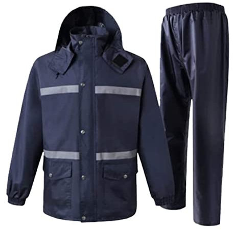 Warnweste Reflektorweste Regenfisch reflektierender Anzug, Sicherheitsjacke Marineblau Oxford Stoff Regenmantel wasserdicht und atmungsaktiv Regenausrüstung Sicherheitsweste ( Blue : A , Size : L )