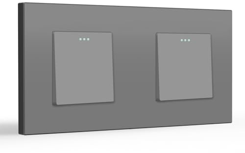 BSEED Lichtschalter Doppel 1 Fach 2 Weg, Wechselschalter, PC Panel Lichtschalter Unterputz, Taster Schalter, Wandschalter Schalter Unterputz, Light Switch für Wohnzimmer, Küche, Büro, Grau-157mm