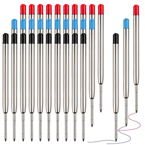 30 Kugelschreiberminen, Metall Kugelschreiber Ersatzminen,Blau/Rot/Schwarz | 1.0mm Strichstärke Großraumminen Kugelschreiber-minen für Büro, Geschäft, Schule und Zuhause