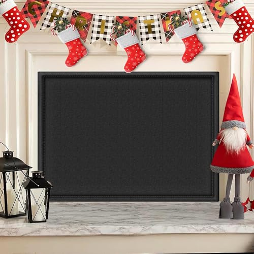 CADARA Fireplace Blocker Blanket Stops Heat Loss, Magnetic Fireplace Draft Stopper, Indoor Fire Place Draft Cover with Hook and Loop Tapes, Cold Air Blocker Save Energy, Black 36 W x 30 H