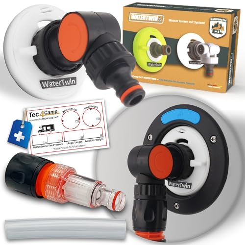 MaJoCompTec® WATERTWIN Tankadapter Wasserfilter Set | Wohnmobil Wasser Tankdeckel Zubehör | Einfüllstutzen Adapter kompatibel mit Gardena | Typ 3-Pin D:78 (CLEAN-Set)