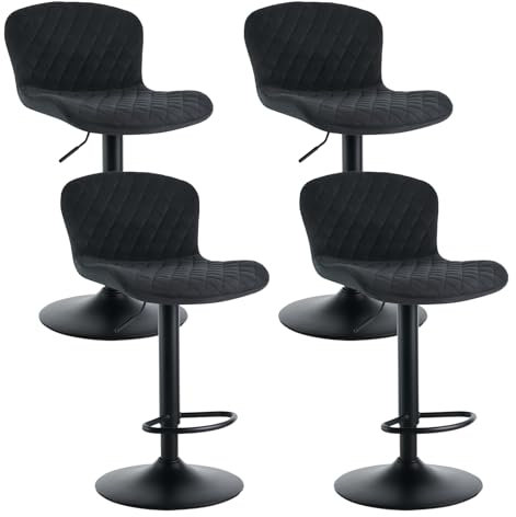 JaHECOME Samt Barhocker 4er Set Barstuhl Bistrohocker mit Rückenlehne, gepolsterter Sitzfläche höhenverstellbar 360° drehbar für Bar, Küche, Bistro, Counter, Esszimmer und Café (4, Schwarz)