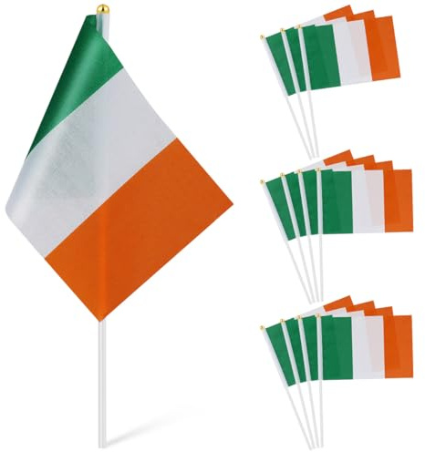 12 Stk Irische Handzeichen-Flagge für St. Patricks Day - Mini-Fahnen Handgehaltene Stockfahne - Handschwenkende Irland Banner Requisiten