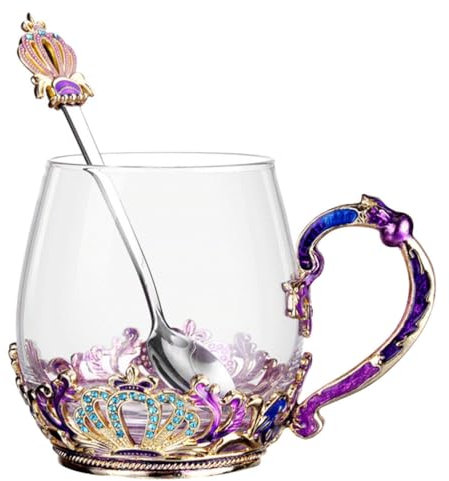 ABOOFAN - Set de Vas de Vidrio: Copas, T de Té Turco y Tazas de Esmaltadas con Tapa