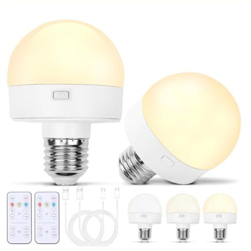 Bombilla de luz recargable USB-C con mando a distancia, bombilla de luz regulable E27 de 3W con temporización y función de luz nocturna, bombilla inteligente Bombilla de emergencia extraíble 2 piezas