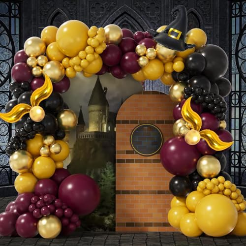 Luftballons Geburtstag Wizard 140 Stück Luftballon Girlande Burgunder Gelbe Schwarz Gold Helium Ballons für Kinder Geburtstag, Wizard Party, Babyparty Deko