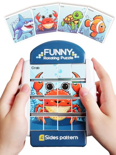 Drehbares 3D Puzzle 16 Teile 3 4 5 6 Jahre, Flugzeug Autofahrt Beschäftigung Kinder, Kleine Geschenke für Jungen Mädchen Schüler, Konzentration Geschicklichkeits Knobelespiele 8 10 (Meereswesen)
