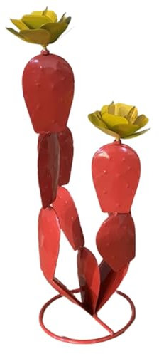 Brensty Feigenkaktus Aus Metall mit Blumen, Gartenkunst, Geschenke, Metallpflanzendekoration, Rot
